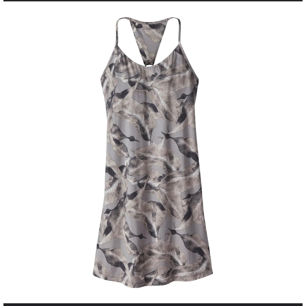Patagonia Edisto Women's Gray Leaf Print Racerback Tank Dress Size Medium